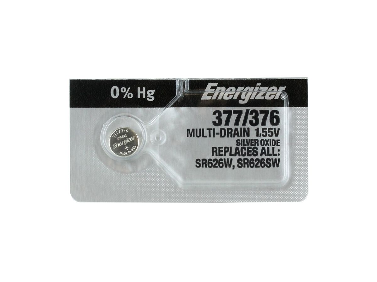 Energizer 376 / 377 Silver Oxide Coin Cell Battery - 27mAh - 1 Piece Tear  Strip
