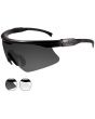 Wiley X PT-1 Changeable Sunglasses with High Velocity Protection - Matte Black Frame with Smoke Grey - Clear Lens Kit