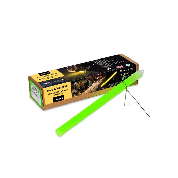 Cyalume 10-inch SnapLight Flare Alternative Light Sticks with Bi-Pod Stands - Case of 40 - Unfoiled - Green (9-27049)