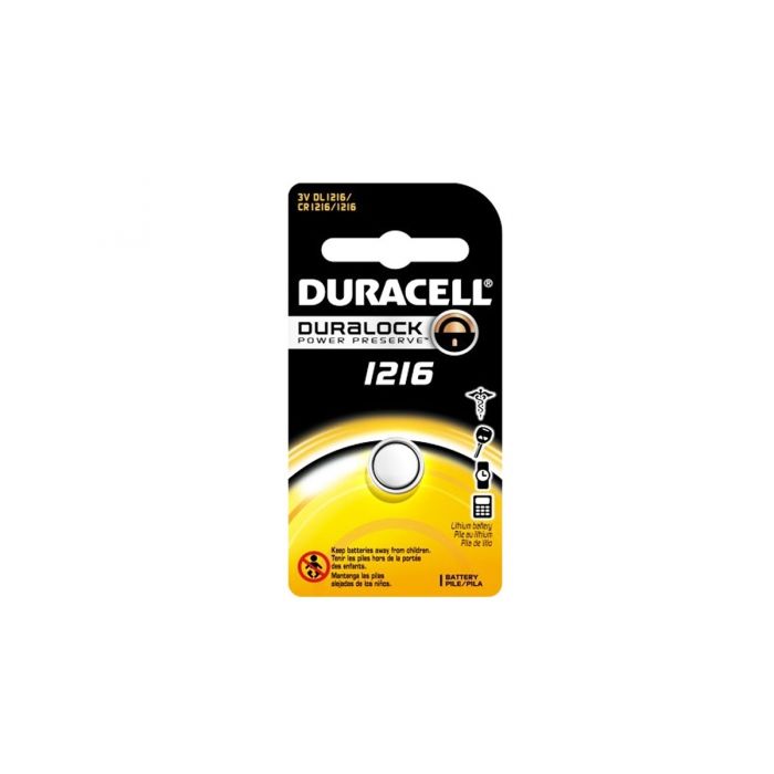 Duracell Duralock CR1216 Lithium Coin Cell Battery - 30mAh  - 1 Piece Retail Packaging