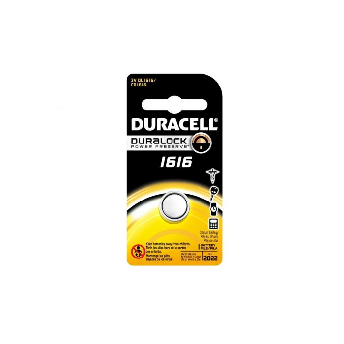 Duracell Duralock CR1616 Lithium Coin Cell Battery - 55mAh  - 1 Piece Retail Packaging