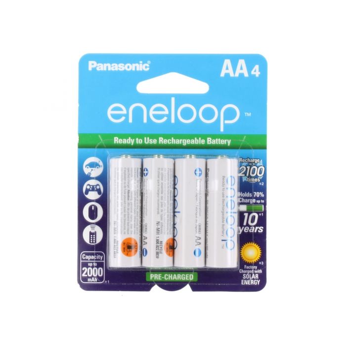 Panasonic Eneloop AA 2000mAh 1.2V Low Self Discharge NiMH Rechargeable Batteries - 4 Pack Retail Card