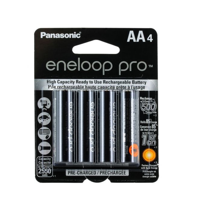 Panasonic Eneloop Pro AA 2550mAh 1.2V Low Self Discharge NiMH Rechargeable Batteries - 4 Pack Retail Card