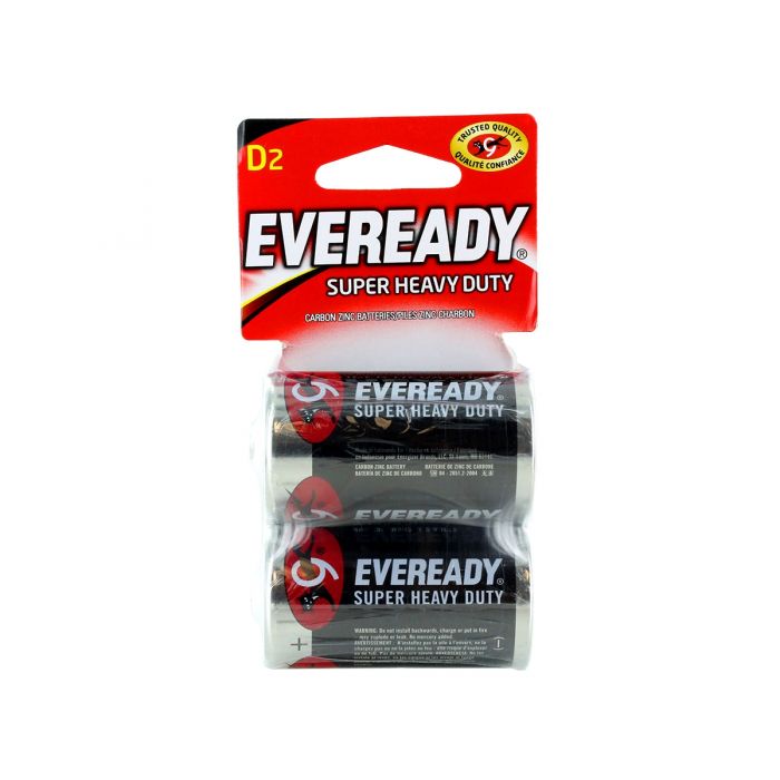Energizer Eveready Super Heavy Duty D Carbon Zinc Batteries - 8000mAh  - 2 Piece Retail Packaging