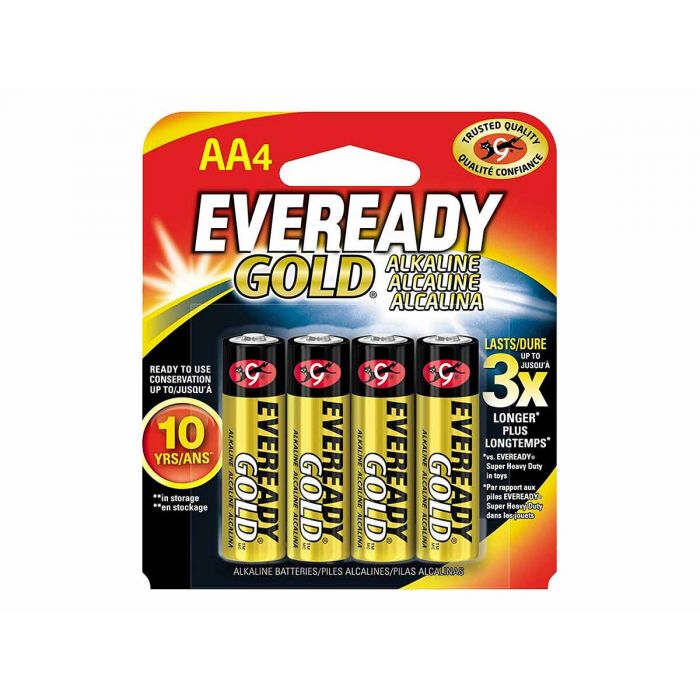 Energizer Eveready Gold A91 AA Alkaline Batteries - 4 Piece Retail Packaging