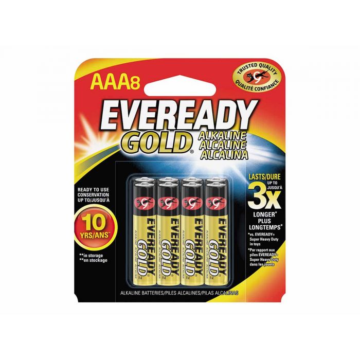 Energizer Eveready Gold A92 AAA Alkaline Batteries - 8 Piece Retail Packaging