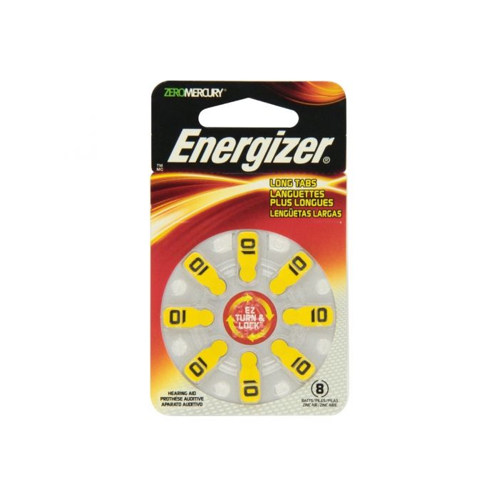 Energizer EZ Turn & Lock 10 Zinc Air Hearing Aid Batteries - 91mAh  - 8 Piece Retail Packaging