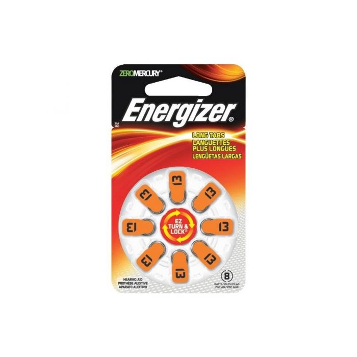 Energizer EZ Turn & Lock 13 Zinc Air Hearing Aid Batteries - 280mAh  - 8 Piece Retail Packaging