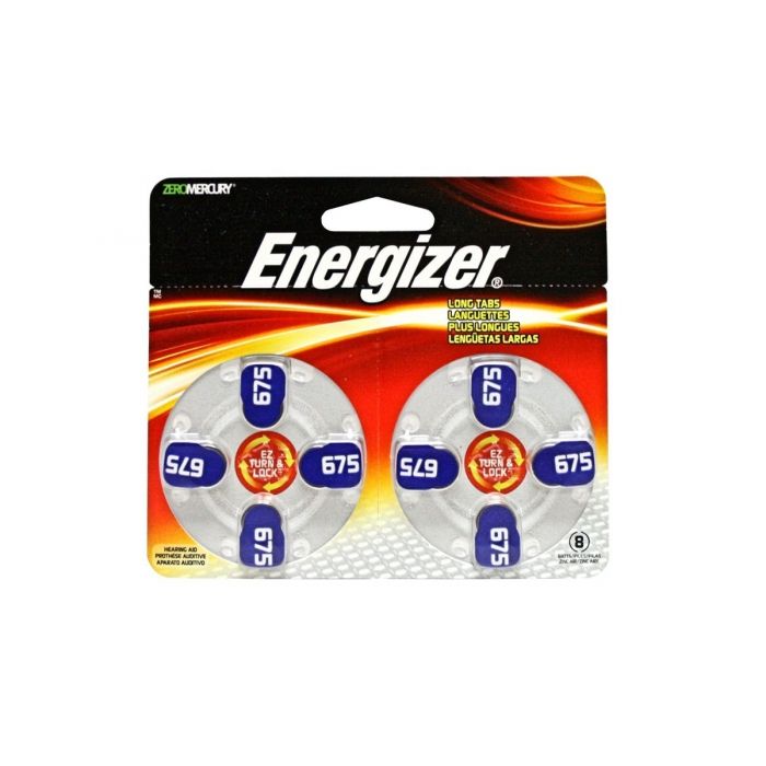 Energizer EZ Turn & Lock 675 Zinc Air Hearing Aid Batteries - 620mAh  - 8 Piece Retail Packaging