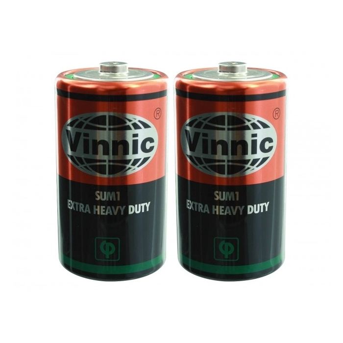 Vinnic Heavy Duty 1.5V D Battery - 2 Pack Shrink Wrap (72 Shrink Packs per Case)