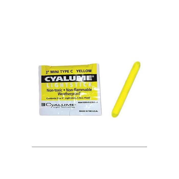 Cyalume 2-inch ChemLight Mini Light Sticks - Case of 50 - Individually Foiled - Yellow (9-28690PF)