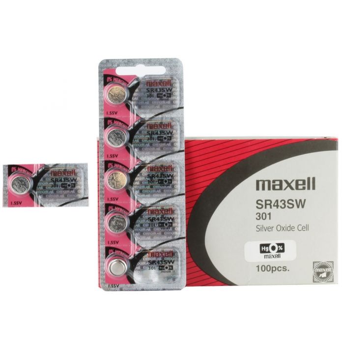 Maxell SR43SW 301 Button Cell Battery - 1 Piece Tear Strip, Sold Individually