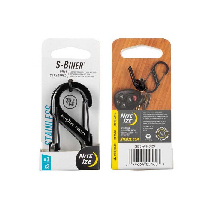 Nite Ize S-Biner Dual Carabiner Stainless Steel #3 - 3 Pack - Black and Stainless
