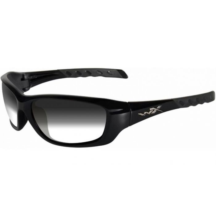 Wiley X WX Gravity Climate Control Sunglasses Rx Ready with High Velocity Protection - Gloss Black Frame with LA Light Adjust Smoke Grey Lenses