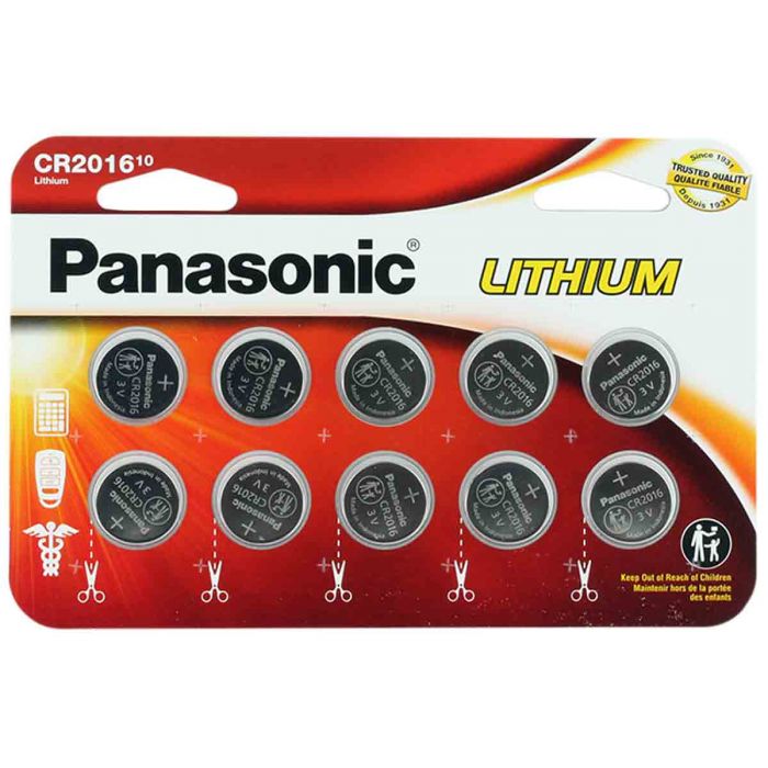 Panasonic CR2016 Coin Cell Battery - 10 Piece Wide Size Carded Packaging