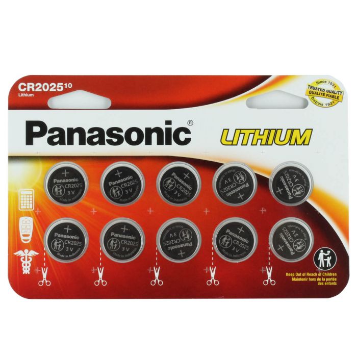 Panasonic CR2025 Coin Cell Battery - 10 Piece Wide Size Carded Packaging