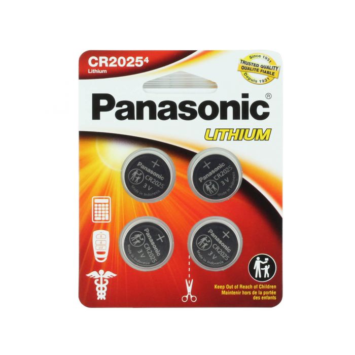 Panasonic CR2025 Coin Cell Battery - 4 Piece Standard Size Carded Packaging