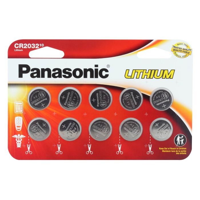Panasonic CR2032 Coin Cell Battery - 10 Piece Wide Size Retail Card