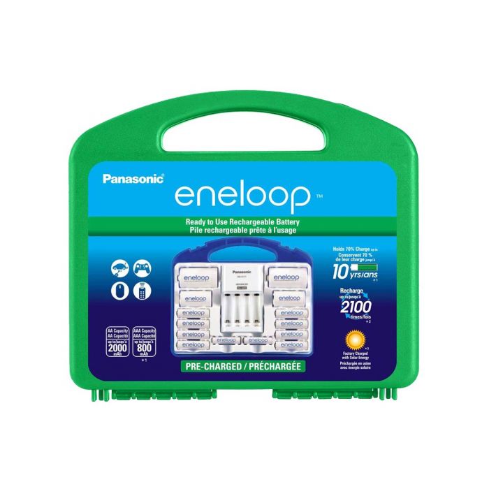 Eneloop Power Pack - 8xAA, 2xAAA, 2xC size adapters, 2xD size adapters, and 4-position charger