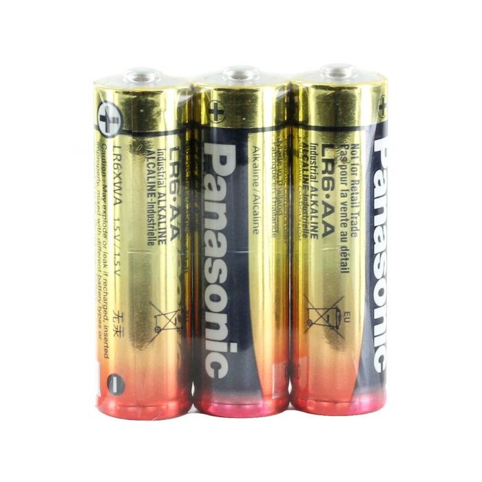 Panasonic Industrial Alkaline 1.5V AA Battery - 3 Pack Shrink Wrap (140 Shrink Packs per Case)