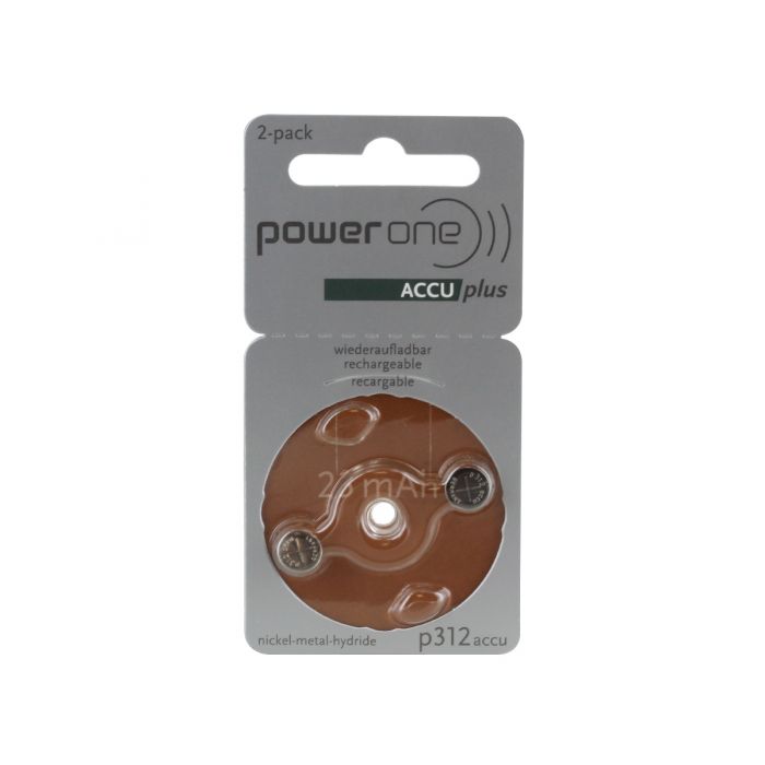 PowerOne 312 NiMh Rechargeable Hearing Aid Batteries - 2 Pack