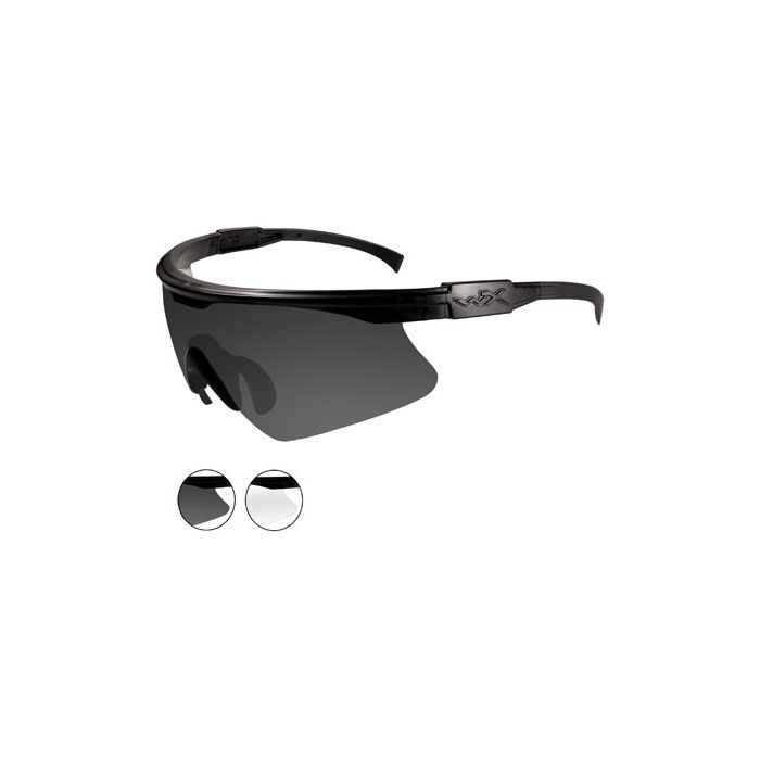 Wiley X PT-1 Changeable Sunglasses with High Velocity Protection - Matte Black Frame with Smoke Grey - Clear Lens Kit