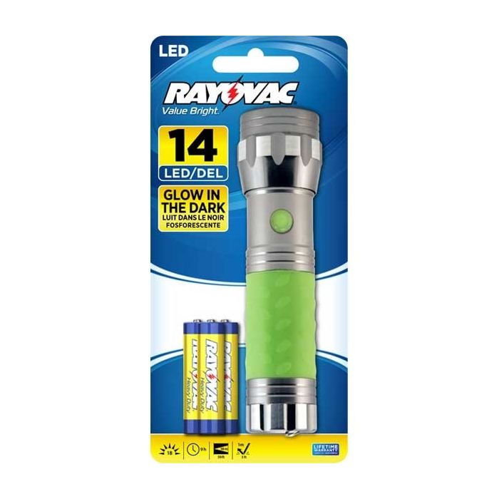 Rayovac Value Bright 3AAA LED Glow in the Dark Flashlight - 18 Lumens - Uses 3 x AAA - Includes Batteries