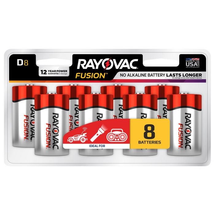 Rayovac Fusion D Alkaline Batteries - 8 Piece Retail Packaging