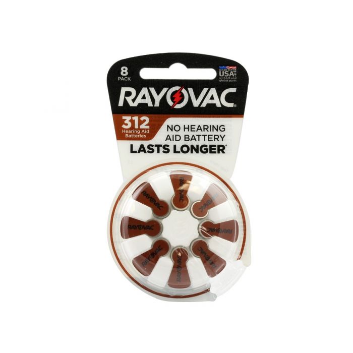 Rayovac 312 Zinc Air Hearing Aid Batteries - 180mAh  - 8 Piece Blister Pack