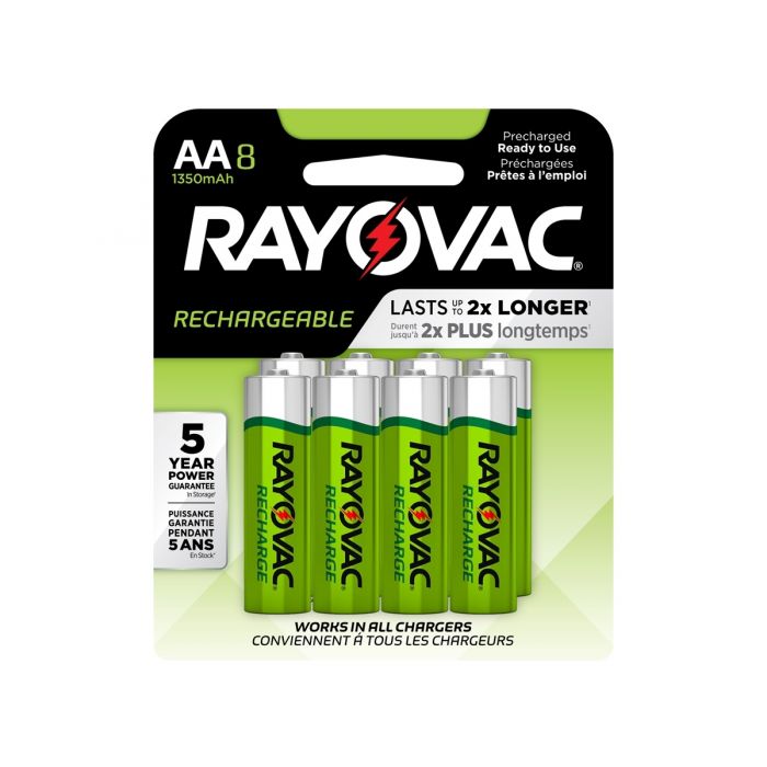 Rayovac Recharge AA Ni-MH Batteries - 1350mAh  - 8 Piece Retail Packaging