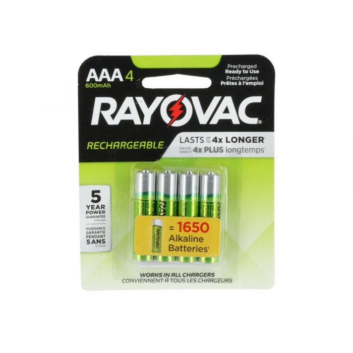 Rayovac Recharge AAA Ni-MH Batteries - 600mAh  - 4 Piece Retail Packaging