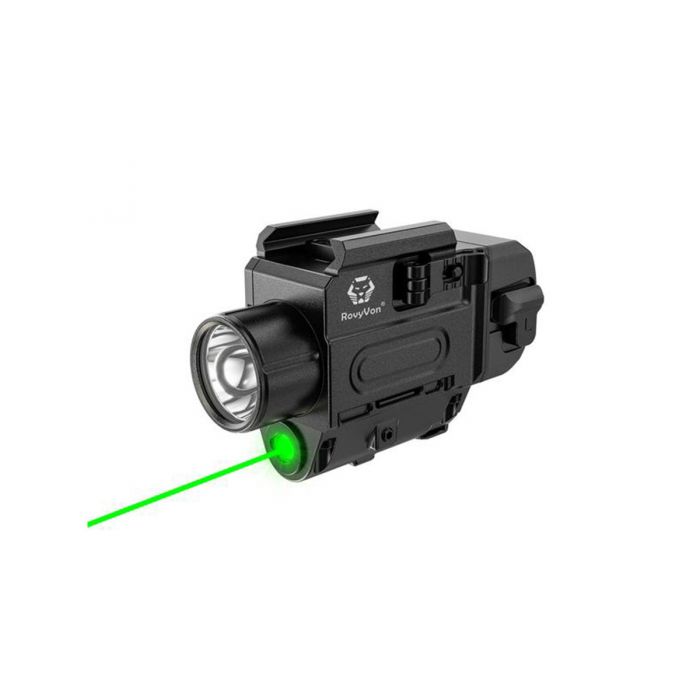 rovyvon gl3 pro weapon light with green laser angled down and to the left