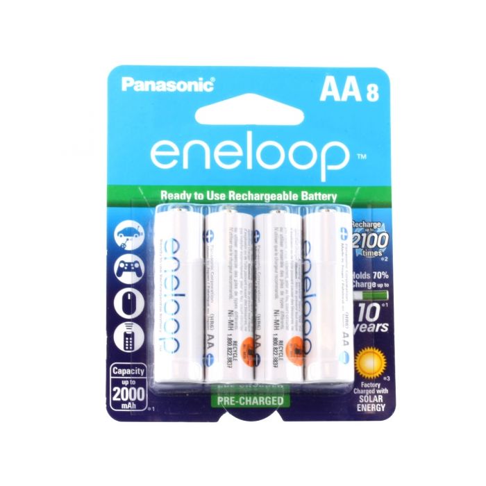 Panasonic Eneloop AA 2000mAh 1.2V Low Self Discharge NiMH Rechargeable Batteries - 8 Pack Retail Card