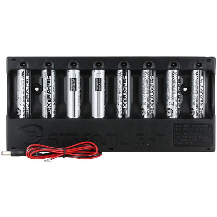 Streamlight 8-Bay 18650 Battery Charger Kit - Includes 8 x 18650 - 12V DC Cord with Bare Leads (20223)