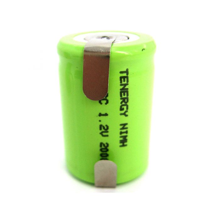 Tenergy 10511-1 4/5 Sub C 2000mAh 1.2V 2A High-Drain NiMH Flat Top Battery with Tabs - Bulk