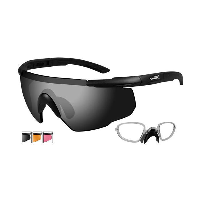 Wiley X Saber Advanced Changeable Sunglasses with High Velocity Protection - Matte Black Frame with Smoke Grey - Light Rust - Vermillion Lens Kit with Rx Insert