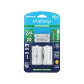Panasonic Eneloop AA 2000mAh 1.2V Low Self Discharge NiMH Rechargeable Batteries - D Cell Spacers Included - 2 Pack Retail Card