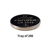 Renata CR2032 Lithium Coin Cell Batteries - 225mAh  - 200 Piece Tray