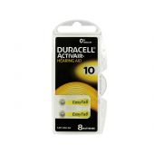 Duracell EasyTab 10 Zinc Air Hearing Aid Batteries - 100mAh  - 8 Piece Retail Packaging