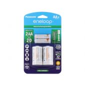 Panasonic Eneloop AA 2000mAh 1.2V Low Self Discharge NiMH Rechargeable Batteries - D Cell Spacers Included - 2 Pack Retail Card