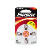 Energizer EZ Turn & Lock Size 312 160mAh 1.4V Zinc Air Hearing Aid Batteries - 4 Count Blister Pack - Mercury Free (AZ312DPA4)