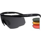 Wiley X Saber Advanced Changeable Sunglasses with High Velocity Protection - Matte Black Frame with Smoke Grey - Light Rust - Vermillion Lens Kit