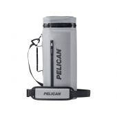pelican dayventure sling cooler, grey, upright with strap showing