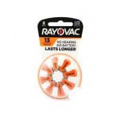 Rayovac 13-8 Size 13 310mAh 1.45V Zinc Air Hearing Aid Batteries - 8 Piece Retail Card