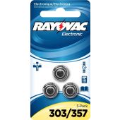 Rayovac 303 / 357 Silver Oxide Coin Cell Batteries - 3 Piece Retail Packaging