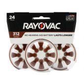 Rayovac 312-24 Size 312 180mAh 1.45V Zinc Air Hearing Aid Batteries - 24 Piece Retail Card