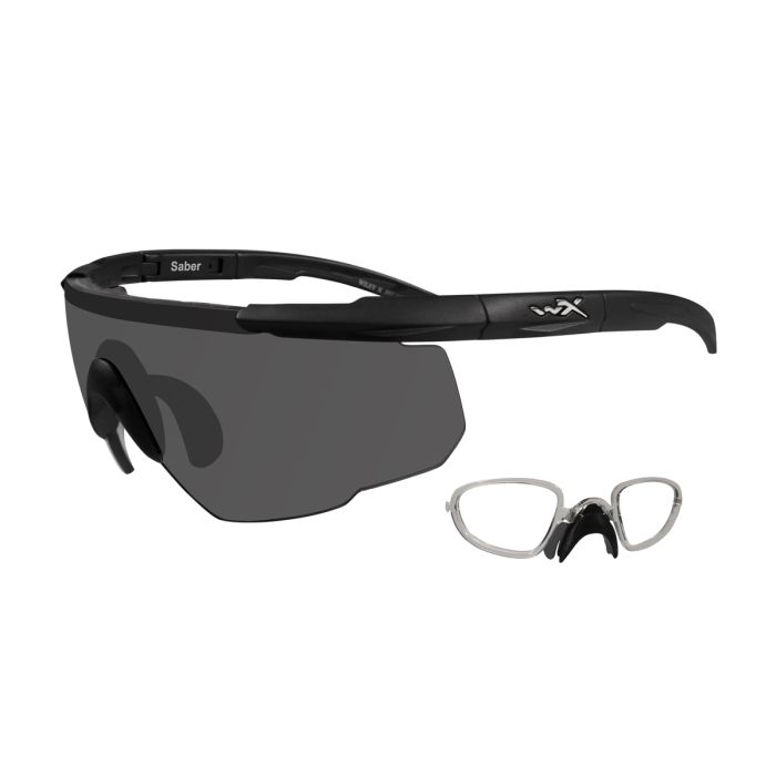Wiley X Saber Advanced Changeable Sunglasses with High Velocity Protection - Matte Black Frame with Smoke Grey Lenses with Rx Insert