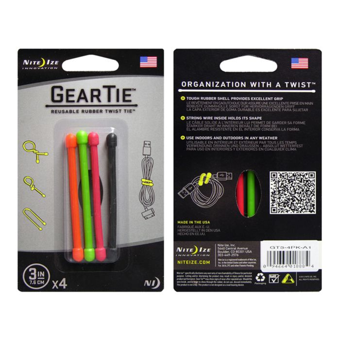Nite Ize Gear Tie 3in - 4 Pack