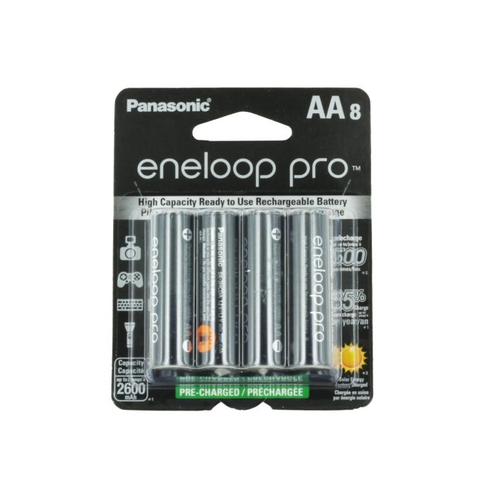 Panasonic Eneloop Pro AA 2550mAh 1.2V Low Self Discharge NiMH Rechargeable Batteries - 8 Pack Retail Card