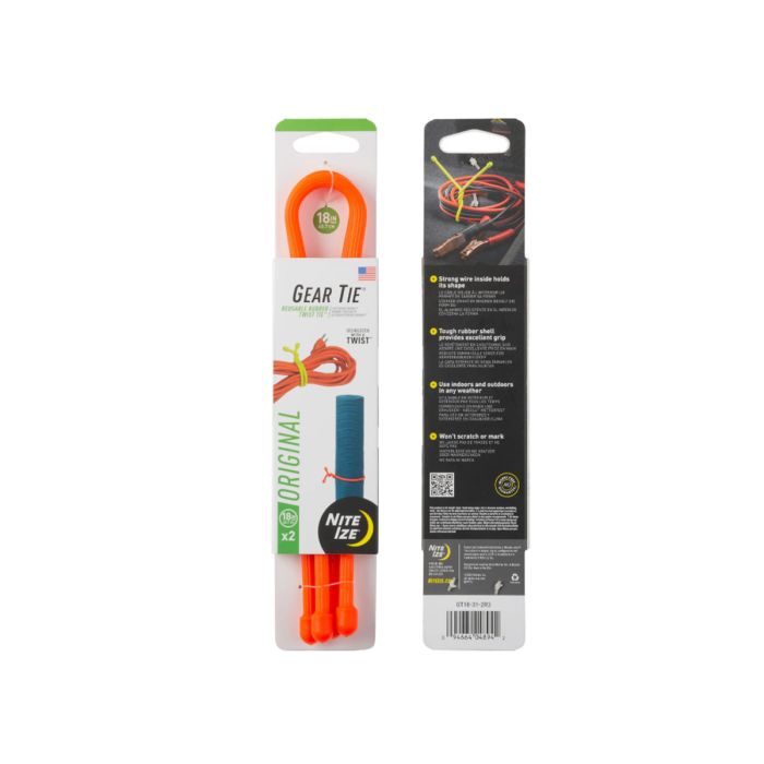 Nite Ize Gear Tie Loopable Twist Tie 18 in. - 2 Pack - Bright Orange